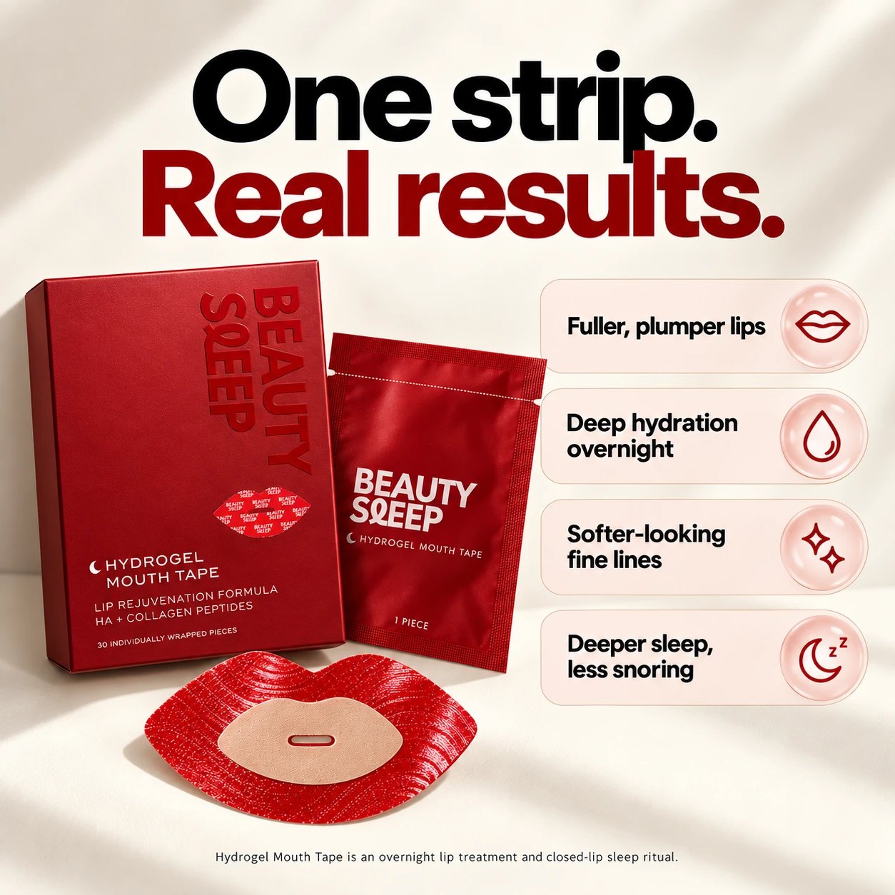 Beauty Sleep Hydrogel Mouth Tape boxes and strips