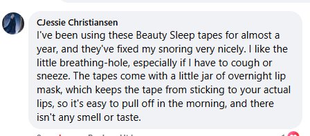 Beauty Sleep customer review about snoring