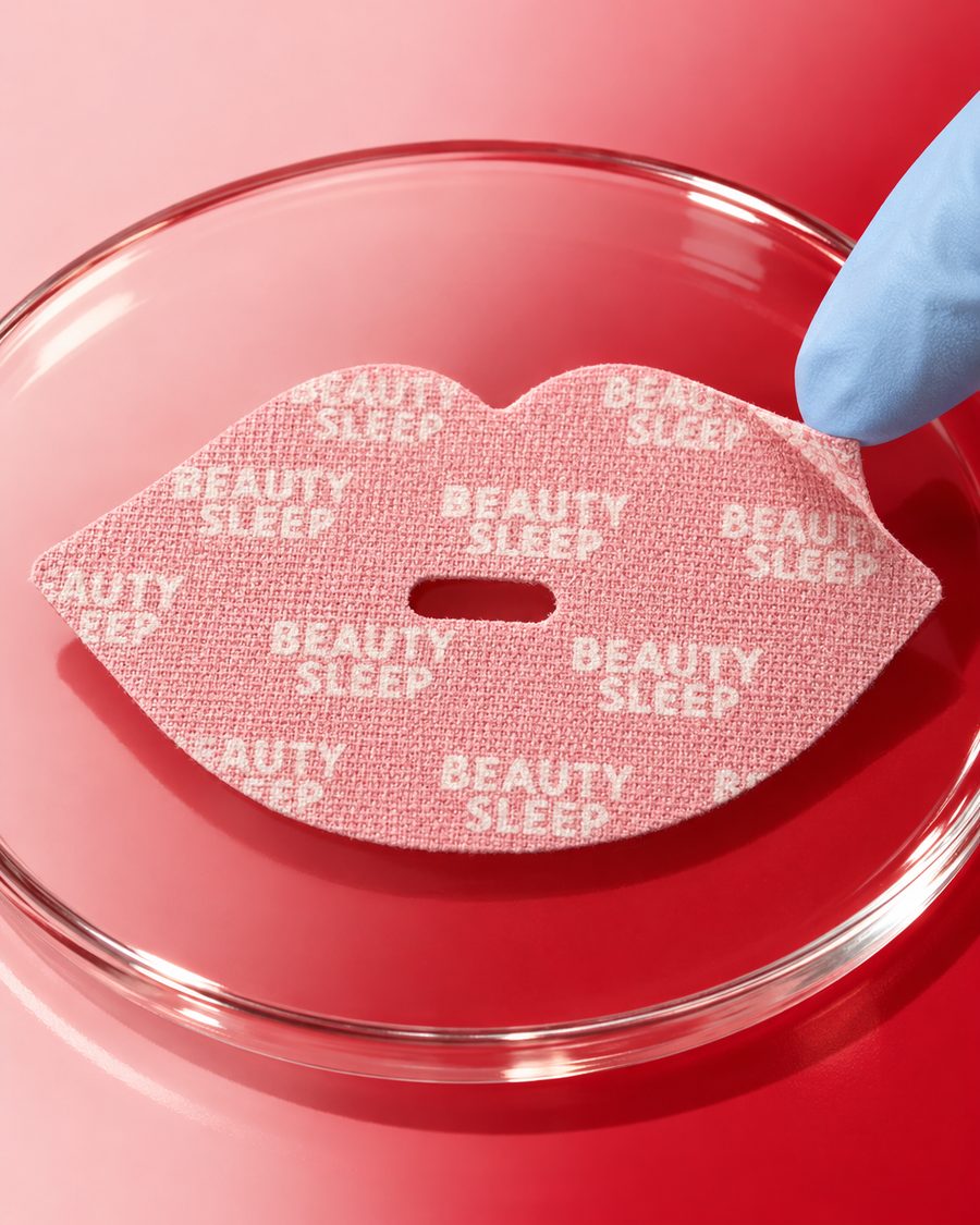 A gloved hand peeling a pink mouth tape strip off a glass test plate