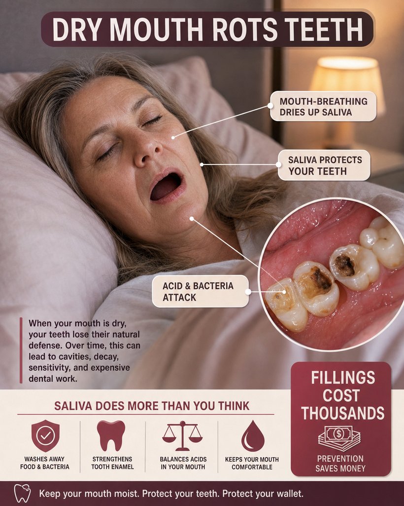 Overnight dry mouth quietly rots your teeth &mdash; and cavities cost thousands to fix