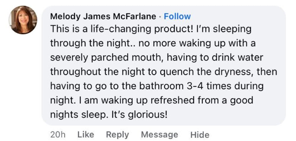 Beauty Sleep customer review about dry mouth