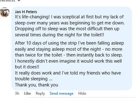 Facebook comment: falling asleep easily and staying asleep most of the night