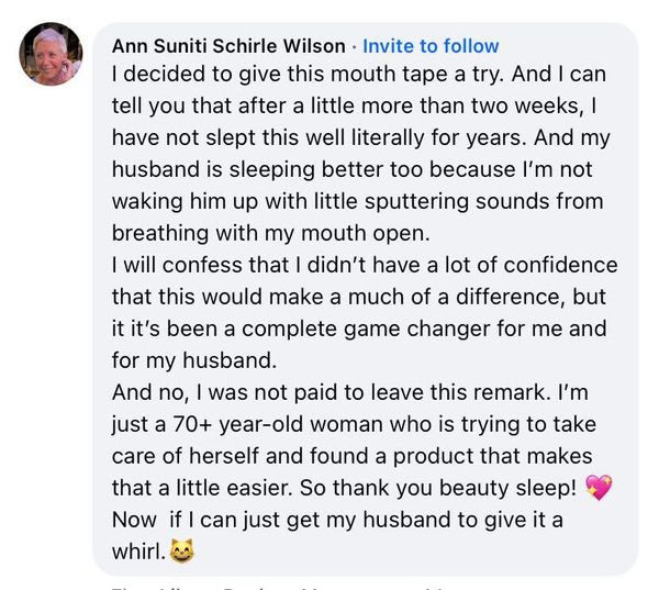Facebook comment: I have not slept this well literally for years
