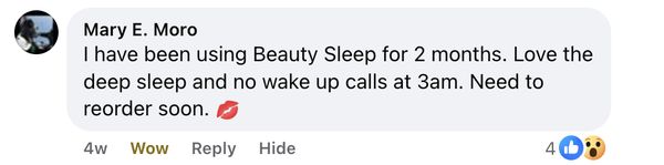 Facebook comment: Love the deep sleep and no wake up calls at 3am
