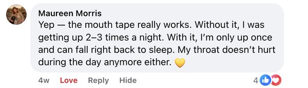 Facebook comment: With it, I'm only up once and can fall right back to sleep