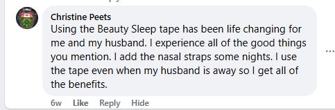 Facebook comment: Beauty Sleep tape has been life changing for me