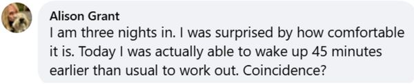 Facebook comment: able to wake up 45 minutes earlier than usual to work out