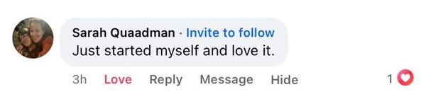 Facebook comment: Just started myself and love it.