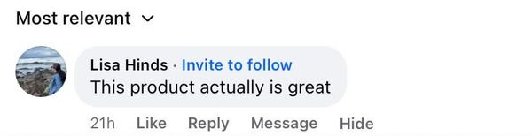 Facebook comment: This product actually is great