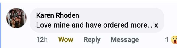Facebook comment: Love mine and have ordered more