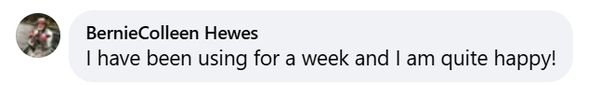 Facebook comment: using for a week and I am quite happy!
