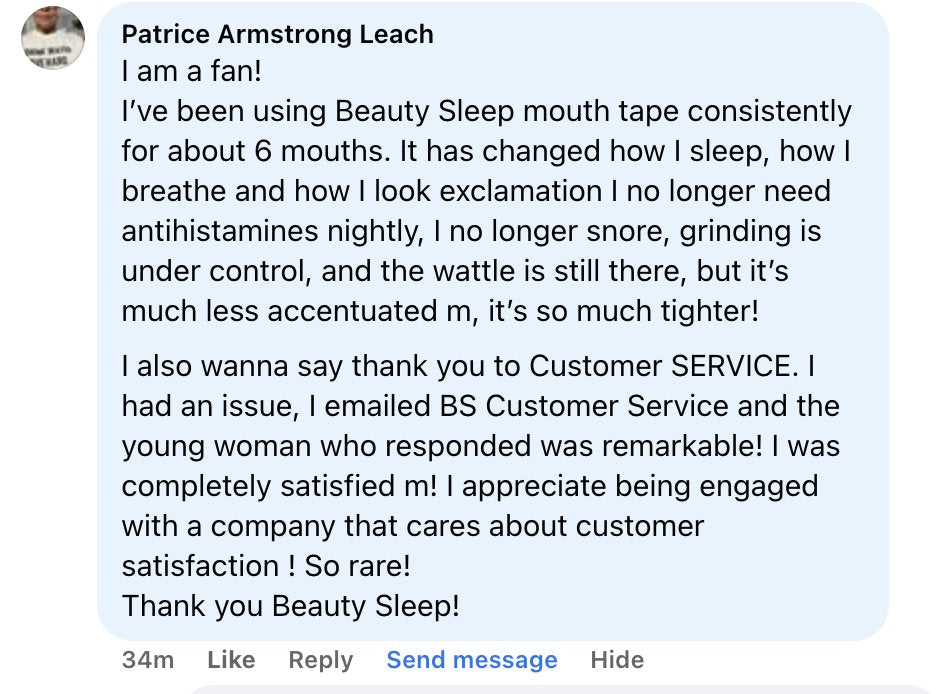 Beauty Sleep customer review about their jawline