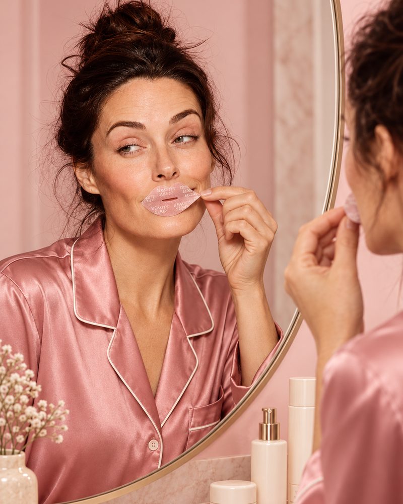 Peeling off the Signature strip in the bathroom mirror