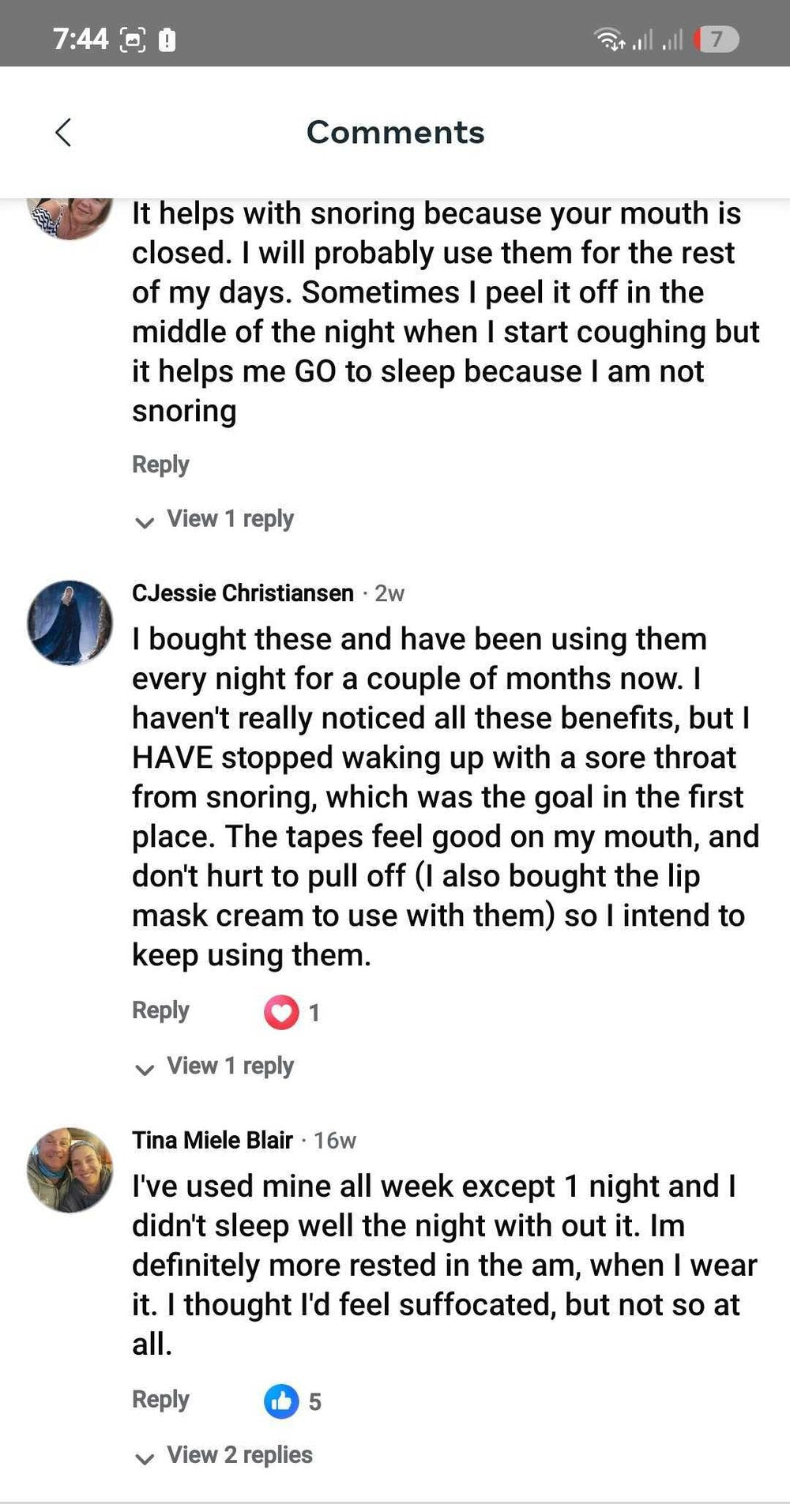 Beauty Sleep customer review about snoring