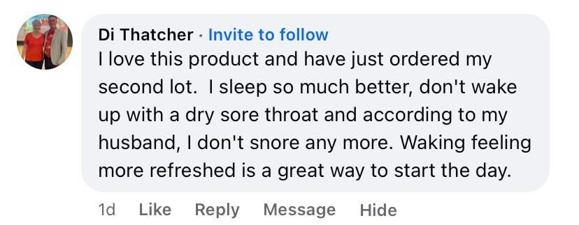 Beauty Sleep customer review about snoring